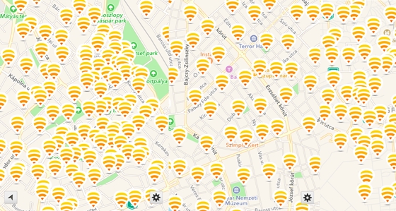Telekom Fon-hotspotok Kecskemét, Budapest és Eger térképen - Forrás: HVG.HU